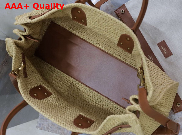 Saint Laurent Sac De Jour Supple in Raffia and Leather Medium Naturel and Brick Replica