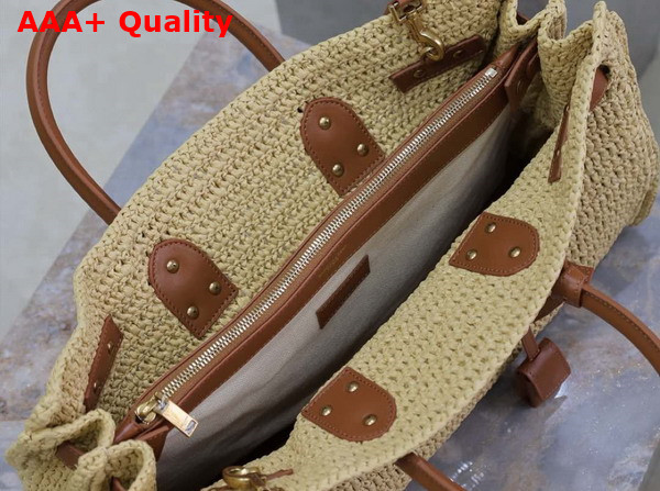 Saint Laurent Sac De Jour Supple in Raffia and Leather Medium Naturel and Brick Replica