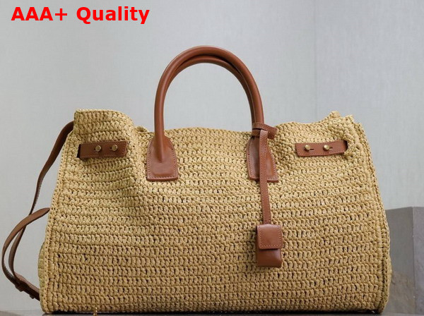 Saint Laurent Sac De Jour Supple in Raffia and Leather Medium Naturel and Brick Replica