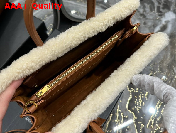 Saint Laurent Sac de Jour Baby in Suede and Shearling Dark Cigar and Natural Beige Replica