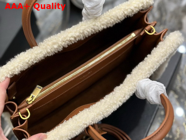 Saint Laurent Sac de Jour Supple Medium in Suede and Shearling Dark Cigar and Natural Beige Replica
