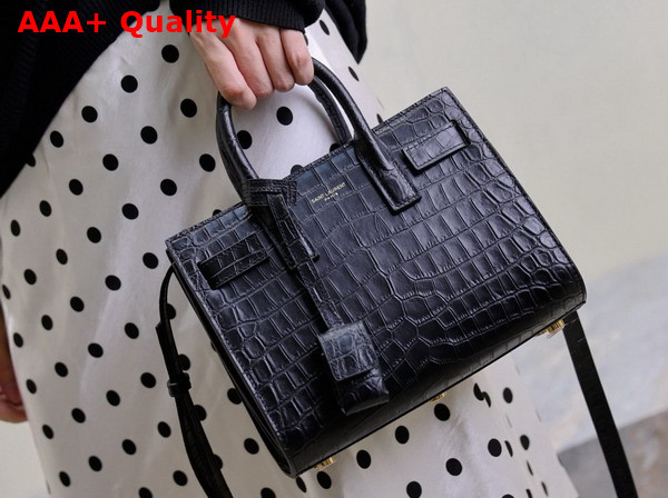 Saint Laurent Sac de Jour in Crocodile Embossed Leather Nano Black Replica