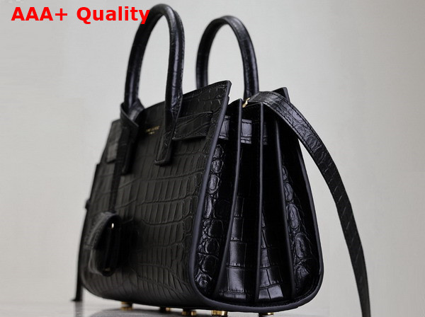 Saint Laurent Sac de Jour in Crocodile Embossed Leather Nano Black Replica