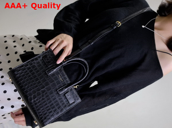 Saint Laurent Sac de Jour in Crocodile Embossed Leather Nano Black Replica