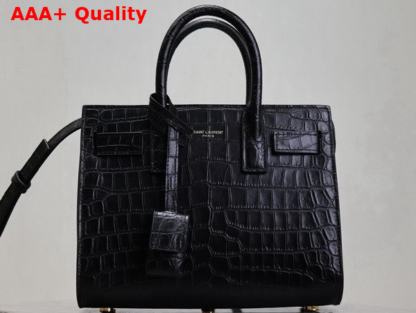 Saint Laurent Sac de Jour in Crocodile Embossed Leather Nano Black Replica