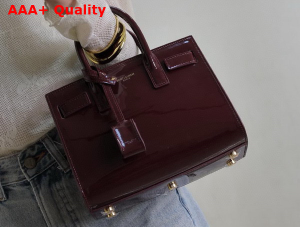 Saint Laurent Sac de Jour in Patent Leather Nano Dark Red Wine Replica
