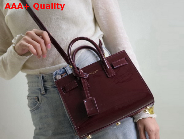 Saint Laurent Sac de Jour in Patent Leather Nano Dark Red Wine Replica