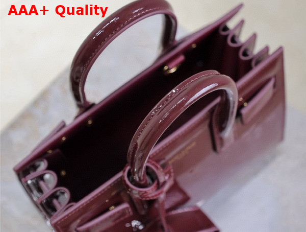 Saint Laurent Sac de Jour in Patent Leather Nano Dark Red Wine Replica