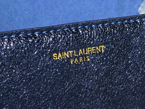 Saint Laurent Satchel in Blue Grained Metallic Leather for Sale