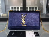 Saint Laurent Satchel in Blue Grained Metallic Leather for Sale