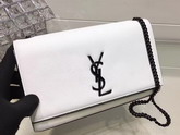 Saint Laurent Satchel in Dove White and Black Grain De Poudre Textured Leather For Sale