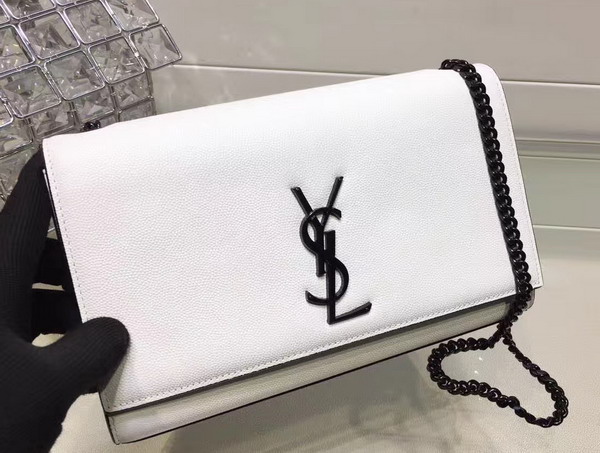 Saint Laurent Satchel in Dove White and Black Grain De Poudre Textured Leather For Sale