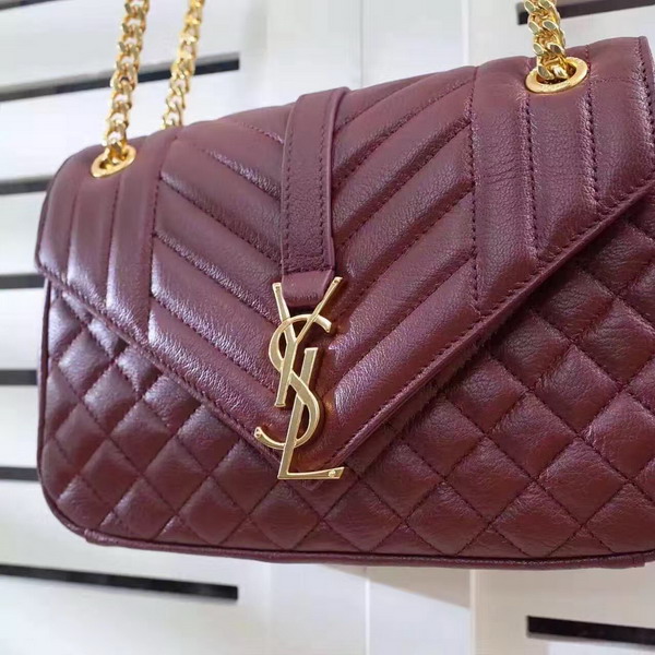 Saint Laurent Satchel in Oxblood Mixed Matelasse Leather for Sale