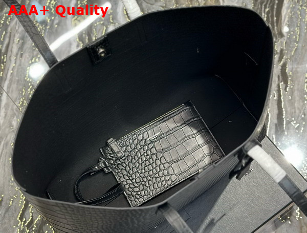 Saint Laurent Shopping Bag in Black Crocolile Embossed Leather Replica
