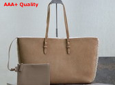 Saint Laurent Shopping Tote in Beige Suede and Shearling Replica