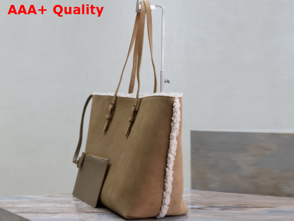 Saint Laurent Shopping Tote in Beige Suede and Shearling Replica