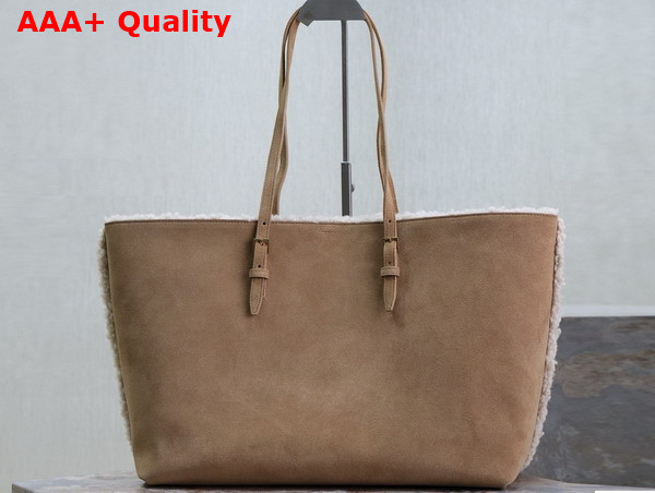 Saint Laurent Shopping Tote in Beige Suede and Shearling Replica