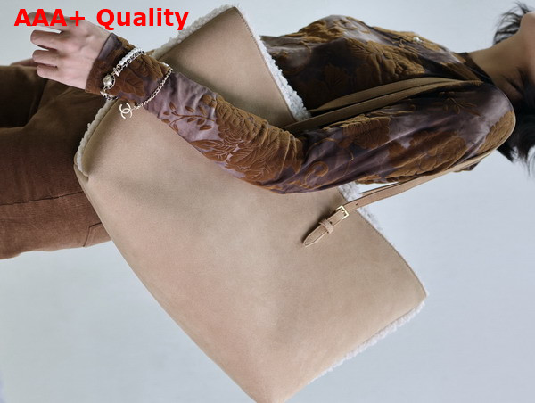 Saint Laurent Shopping Tote in Beige Suede and Shearling Replica