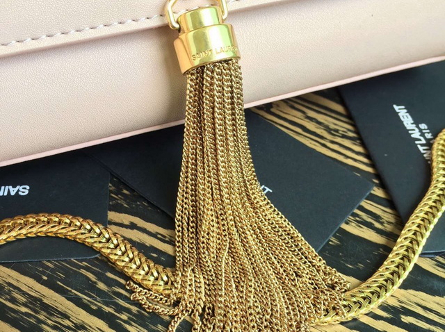 Saint Laurent Shoulder Bag With Interlocking Metal YSL Signature And Metal Chain Tassel Light Pink for Sale