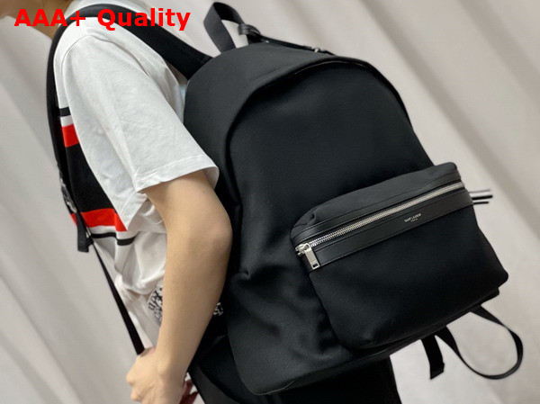 Saint Laurent Small City Backpack in Black Nylon Canvas and Leather Replica