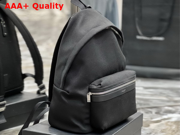 Saint Laurent Small City Backpack in Black Nylon Canvas and Leather Replica