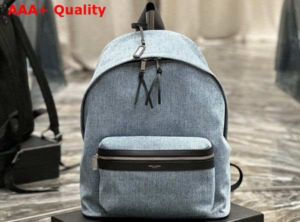 Saint Laurent Small City Backpack in Light Blue Denim and Black Leather Replica