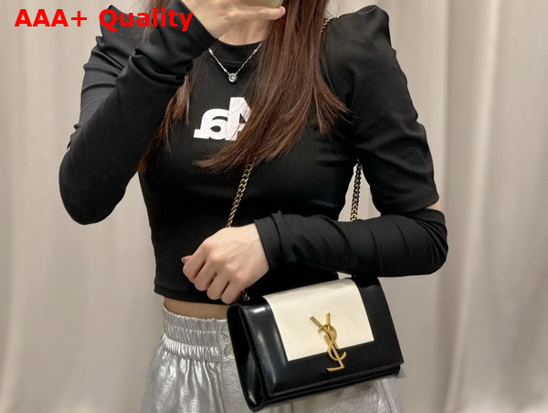 Saint Laurent Small Kate in Smooth and Shiny Leather Off White and Black Replica