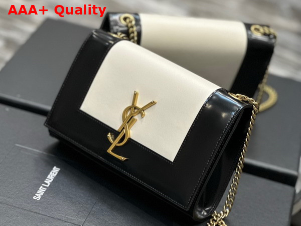 Saint Laurent Small Kate in Smooth and Shiny Leather Off White and Black Replica