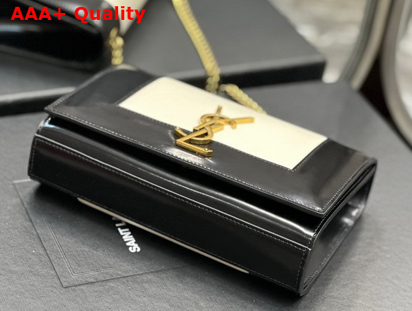 Saint Laurent Small Kate in Smooth and Shiny Leather Off White and Black Replica