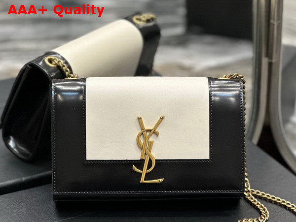 Saint Laurent Small Kate in Smooth and Shiny Leather Off White and Black Replica