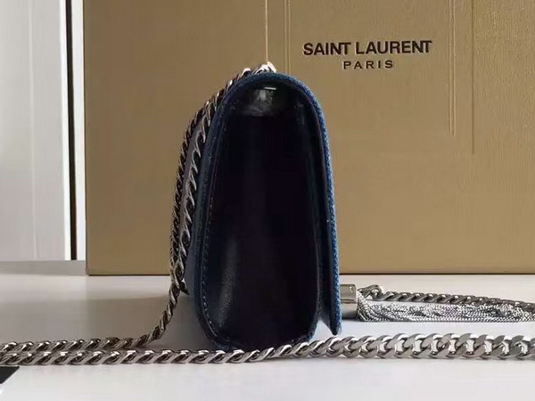 Saint Laurent Small Tassel Satchel Blue Denim Fabric for Sale