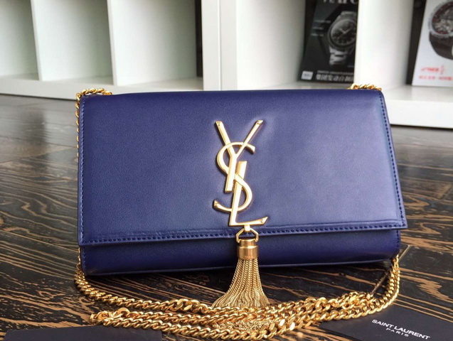 Saint Laurent Small Tassel Satchel Navy Blue Leather for Sale