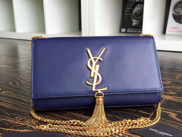 Saint Laurent Small Tassel Satchel Navy Blue Leather for Sale