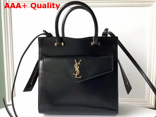 Saint Laurent Small Uptown Tote in Black Shiny Smooth Leather Replica