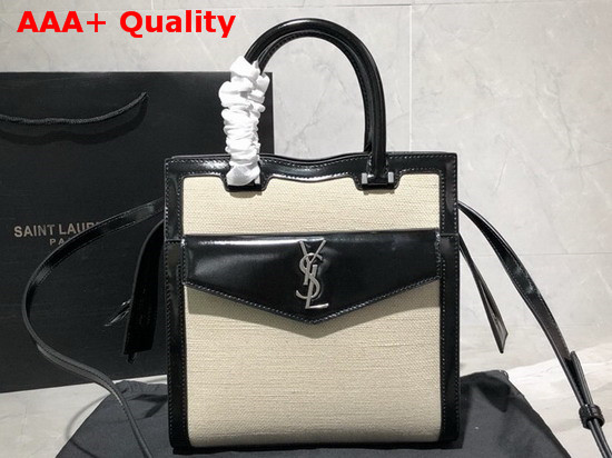 Saint Laurent Small Uptown Tote in White Linen Canvas Replica