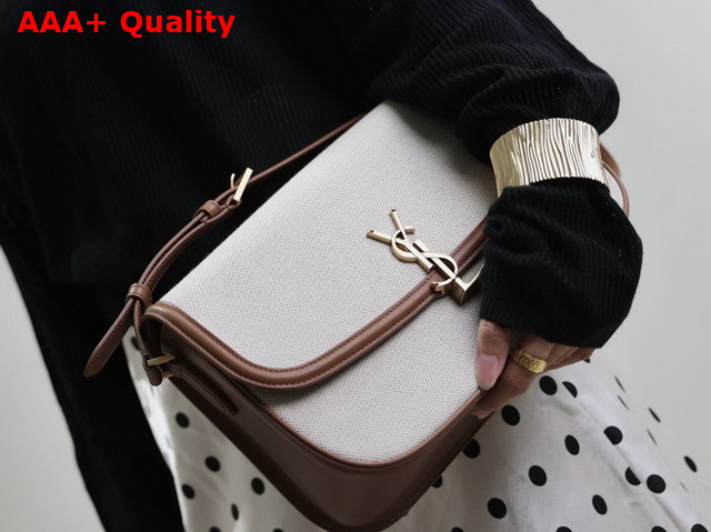 Saint Laurent Solferino Large in Canvas and Smooth Leather Natural Beige Replica