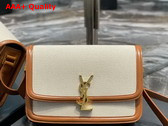 Saint Laurent Solferino Medium Satchel in Canvas and Smooth Leather Natural and Tan Replica