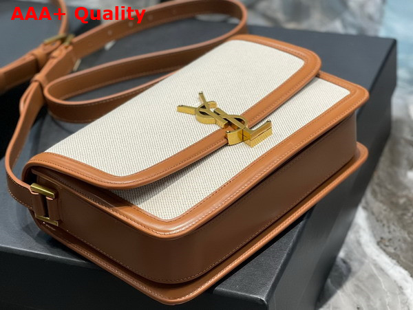 Saint Laurent Solferino Medium Satchel in Canvas and Smooth Leather Natural and Tan Replica