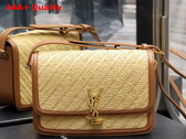 Saint Laurent Solferino Medium Satchel in Raffia and Vegetable Tanned Leather Natural Sand and Brick Replica
