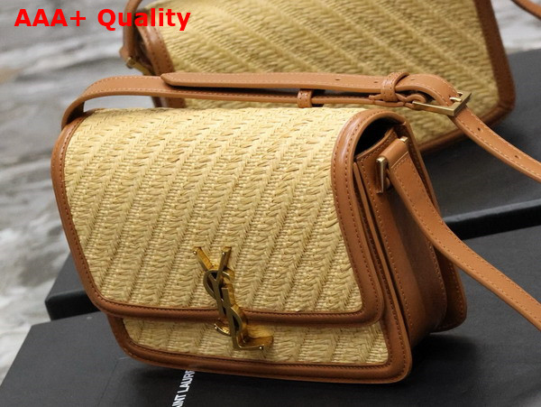 Saint Laurent Solferino Medium Satchel in Raffia and Vegetable Tanned Leather Natural Sand and Brick Replica