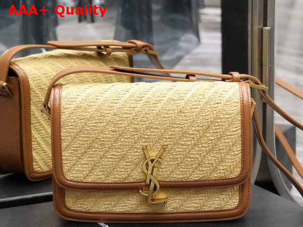 Saint Laurent Solferino Medium Satchel in Raffia and Vegetable Tanned Leather Natural Sand and Brick Replica