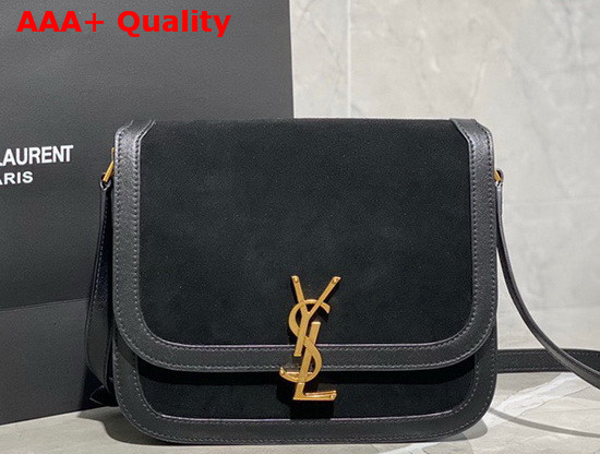 Saint Laurent Solferino Medium Soft Satchel in Suede and Smooth Leather Black Replica