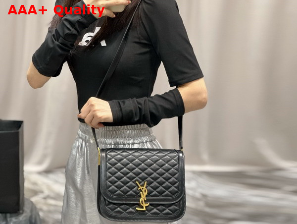 Saint Laurent Solferino Medium Supple Satchel in Black Quilted Lambskin Replica