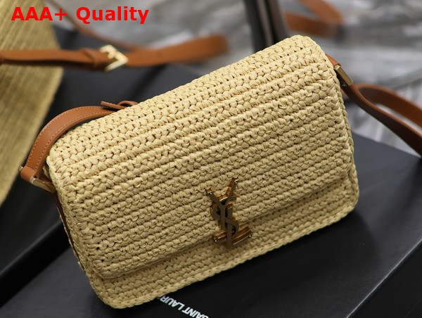 Saint Laurent Solferino Medium in Raffia and Vegetable Tanned Leather Naturel and Brick Replica