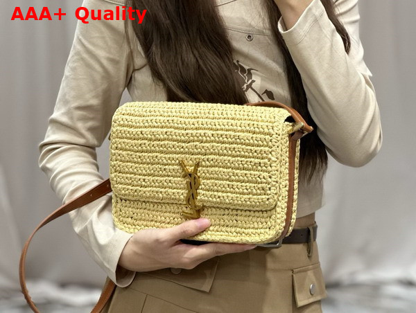 Saint Laurent Solferino Medium in Raffia and Vegetable Tanned Leather Naturel and Brick Replica