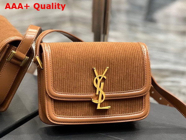 Saint Laurent Solferino Small Satchel in Brown Corduroy and Smooth Leather Replica