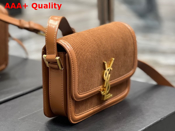 Saint Laurent Solferino Small Satchel in Brown Corduroy and Smooth Leather Replica