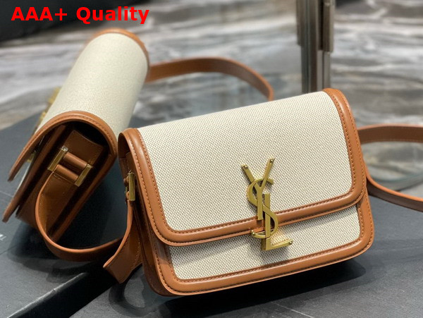 Saint Laurent Solferino Small Satchel in Canvas and Smooth Leather Natural and Tan Replica
