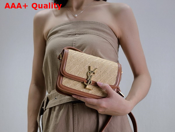 Saint Laurent Solferino Small Satchel in Raffia and Calfskin Naturel and Brick Replica