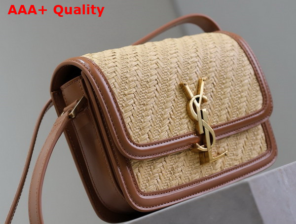 Saint Laurent Solferino Small Satchel in Raffia and Calfskin Naturel and Brick Replica
